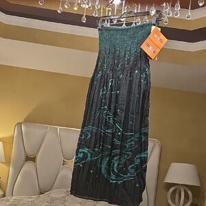 Lapis Strapless Dress in Black and Green By Anthropologie